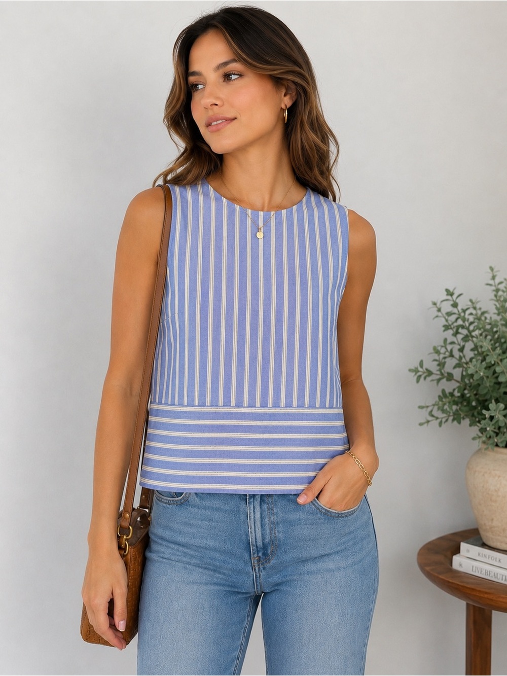 A.N.A. (A New Approach) Blue & White Striped Sleeveless Top
Size: Medium